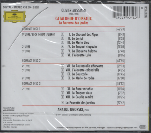 Messiaen: Catalogue d’Oiseaux - Anatol Ugorski - DGG 3 CD - neu/OVP - Bild 2 von 2