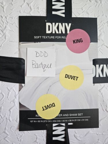 NUOVO DKNY Pinch Textured Tinta Unita Bianco KING Copripiumino Set 3pz - Foto 2 di 6