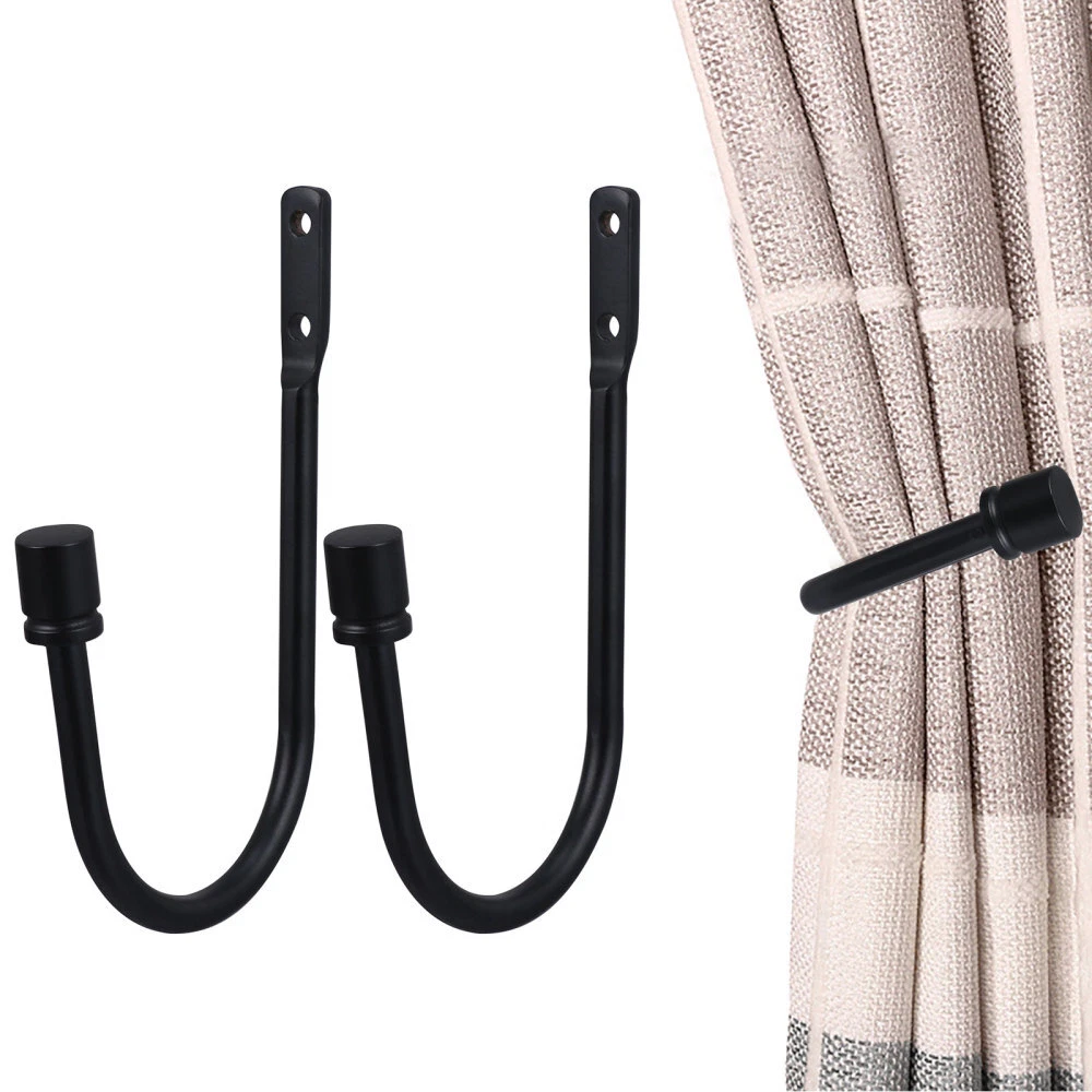 1 Pair metal s hooks Curtain Tie Backs Curtain Wall Hook Black Curtains