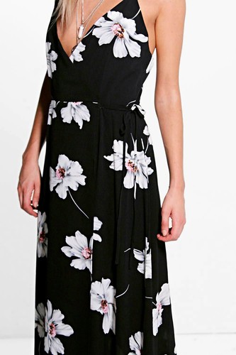Boohoo Fiona Sleeveless Strappy Floral Wrap Maxi Dress Size 12 Uk BNWT Multi - Picture 2 of 4