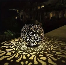 Black & Gold Solar Fire Bowl Lights Set Of 3 Backyard Garden Fire Pit Waterproof