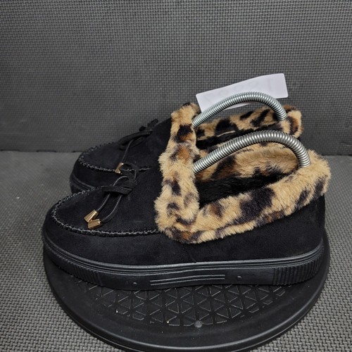 Journee Collection Faux Fur Slippers Womens Sz 9 Black Brown Slip On Shoes - Picture 3 of 8