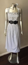 Polka Dot Vintage 90s does 50s Pin Tie Up Long Halter White Black Party Dress M