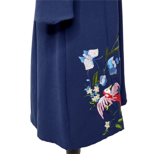 D&R klassisches besticktes Blumen Doppelkragen Kleid Damen Übergröße XXL blau - Bild 13 von 16