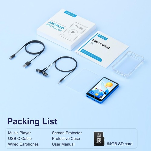 MP3 Player w/ WiFi Bluetooth 4" In Touch Screen 80GB Android MP4 Player Blue - Picture 9 of 9