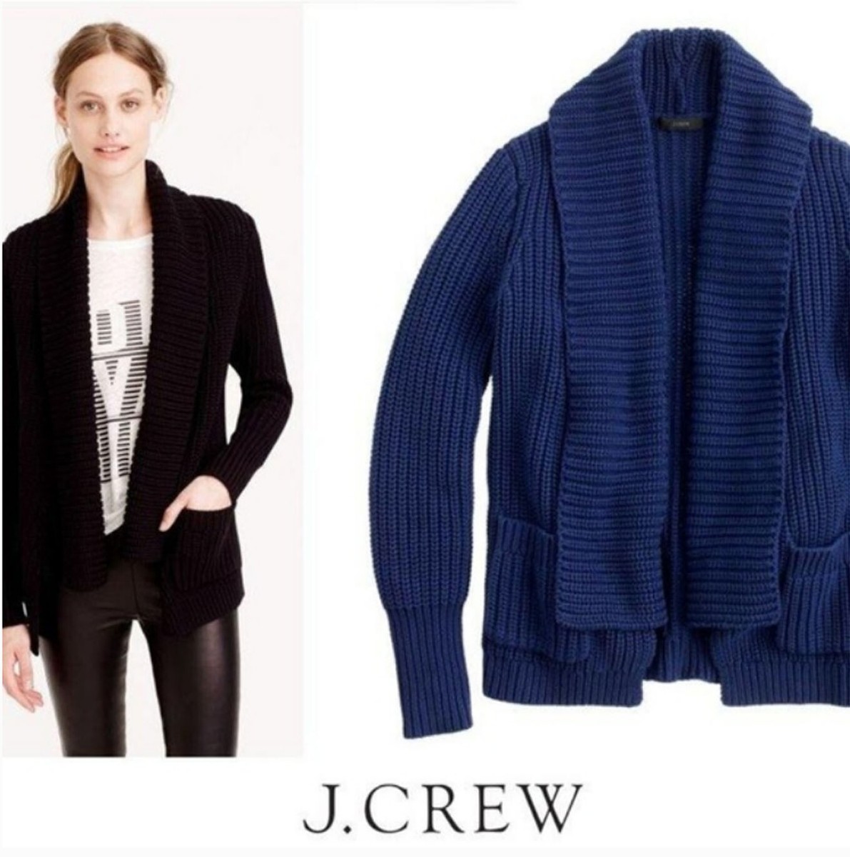 J. Crew Ribbed Open Front Chunky Heavy Cardigan Sweater in Blue Size M Medium