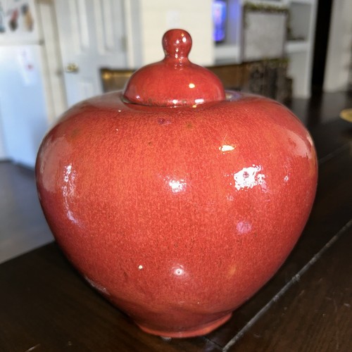 Vintage chinesisches rot glasiertes Tonglas mit Deckel 8,5 cm hoch - Bild 2 von 14