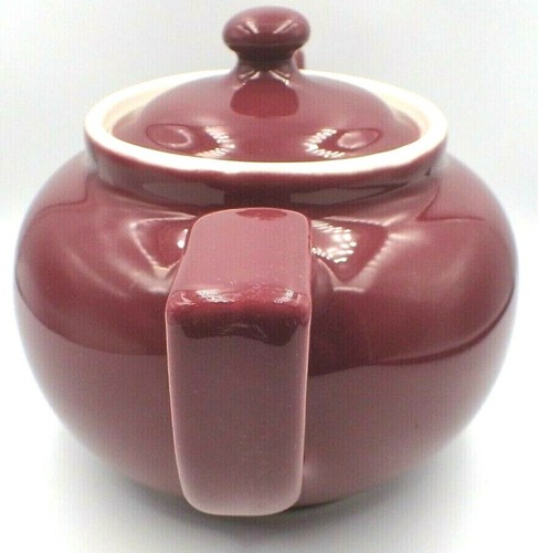 Vintage Hall China USA Boston Shaped Maroon Burgundy Cranberry Teapot - Picture 3 of 8