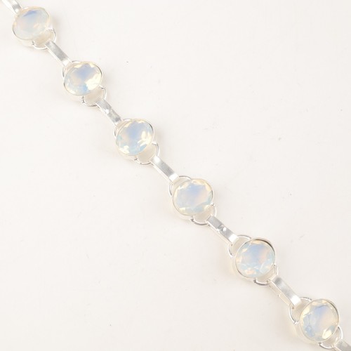 Milky Opal Gemstone 925 Sterling Silver Stylish Jewelry Fashionista Bracelet - Picture 3 of 6