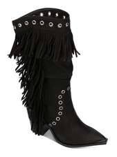 Kenneth Cole New York Womens Black Slouching Fringed West Heeled Boots 8.5 M