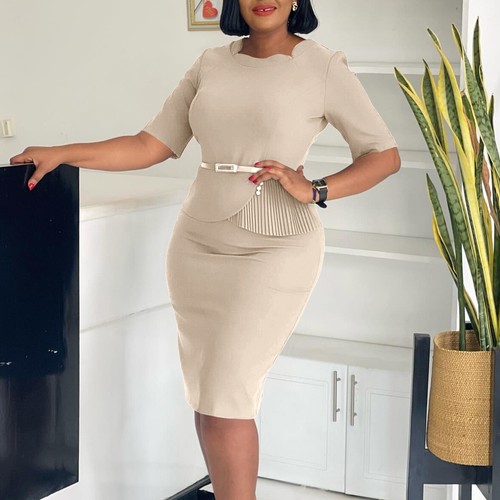 Damen Kleid Plisseekleider Bleistiftkleid Reißverschluss Abende Bodycon Arbeit Elegant - Bild 1 von 62