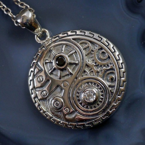 Peter Stone 925 Silber Yin Yang Anhänger Steampunk Kraft Harmonie Lederband - Bild 3 von 5