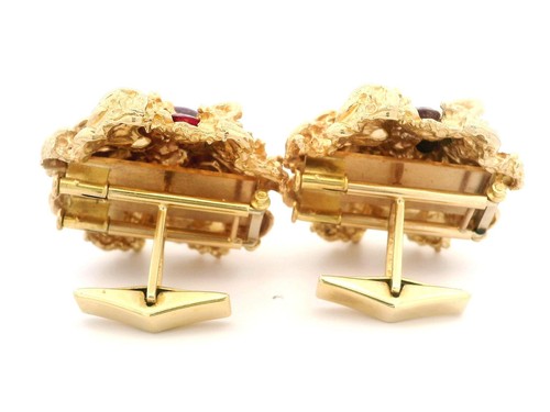 Vintage 14k Gold Cabochon Ruby Large Nugget Heavy Double Clip Pin Cufflinks - Picture 6 of 14