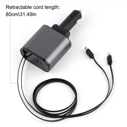 120W 4 in 1 Retractable Car Charger USB C Type-C Cable PD Fast Charger Adapter - Photo 11 sur 12