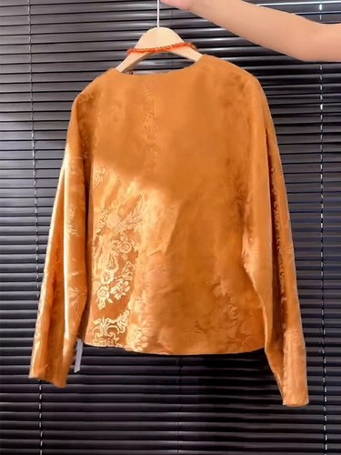 Abrigo de manga larga de primavera chaqueta jacquard naranja satinado estilo chino - Imagen 9 de 10