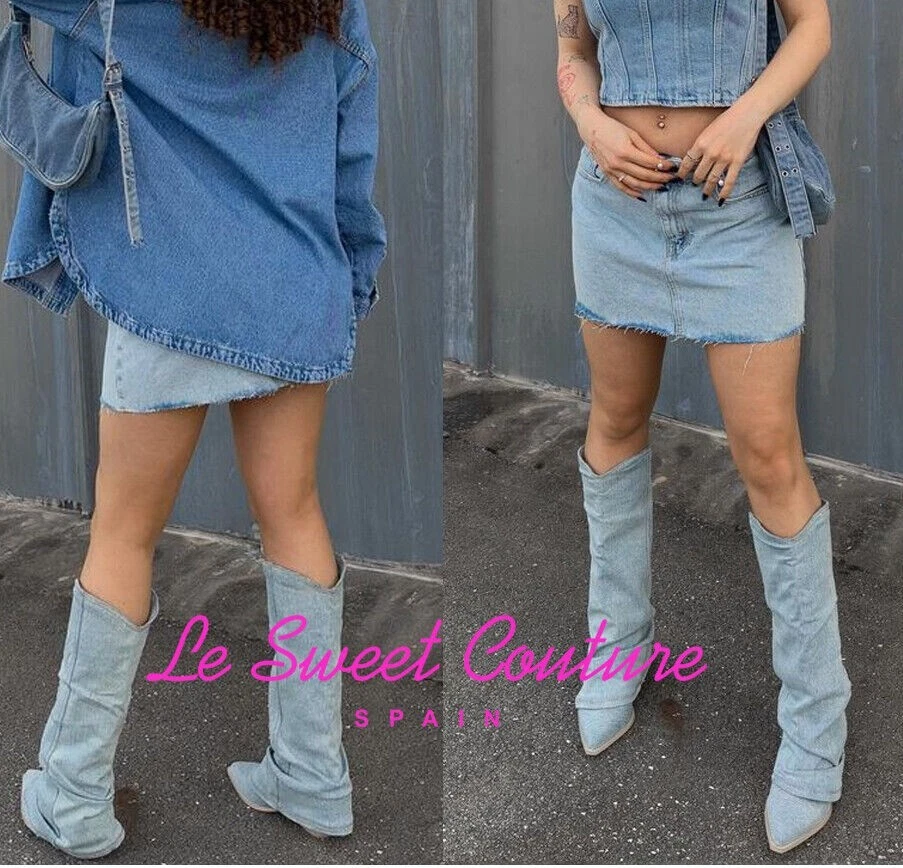 BERSHKA WOMAN NWT SS23 Cowboy heeled denim boots 1020 160