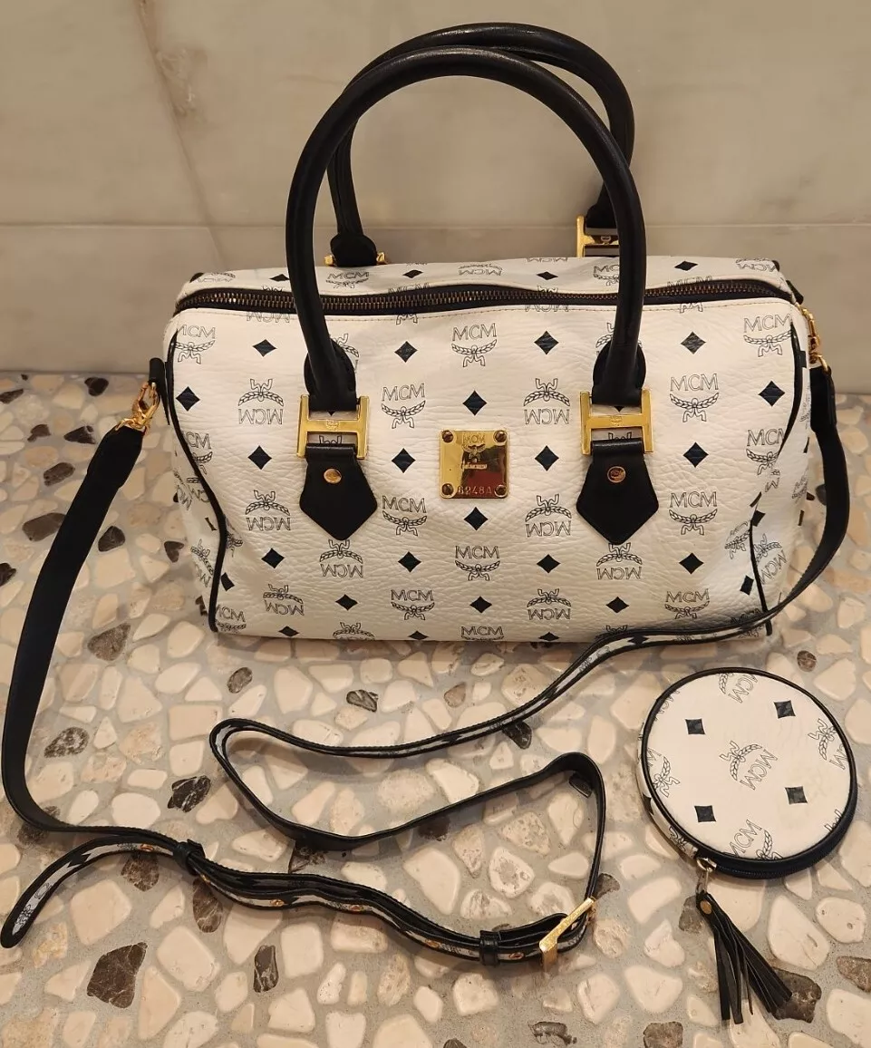 MCM Visetos Boston Bag White 1261677