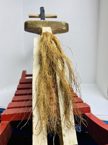 Antique Rocking Horse “Pony Boy” Wooden w/ Twine Tail Red & White w/ Blue Eyes - Picture 7 of 12