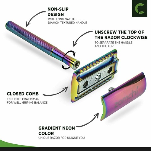 Neon Rainbow Double Edge Safety Razor for Women Lady W 10 blades Valentine Gift - Picture 12 of 17