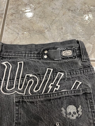 Vtg Y2K 38 Ecko Unlimited Faded Black Baggy Denim Jeans Embroidered 35X30 Pants - Picture 6 of 12