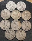 LOT OF 10 LOWER GRADE CIRCULATED WALKING LIBERTY HALF DOLLARS BELOW MELT