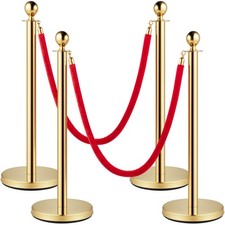 Uimoso 4PCS Velvet Ropes Posts Gold Stanchion 5ft/1.5m Crowd Control Barriers