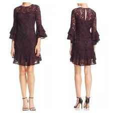Eliza J Eggplant Purple & Black Lace Bell Sleeve Sheath Dress Women’s Size 6 NEW
