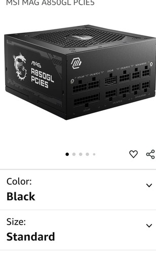 MSI MAG A850GL PCIE 5.1 & ATX 3.1 Game Power Supply Full Modular MAGA850GLPCIE5 - Afbeelding 7 van 8