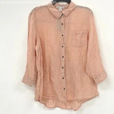 NWT Coldwater Creek Pink Floral Embroider Linen Button Up Shirt Women XL Petite