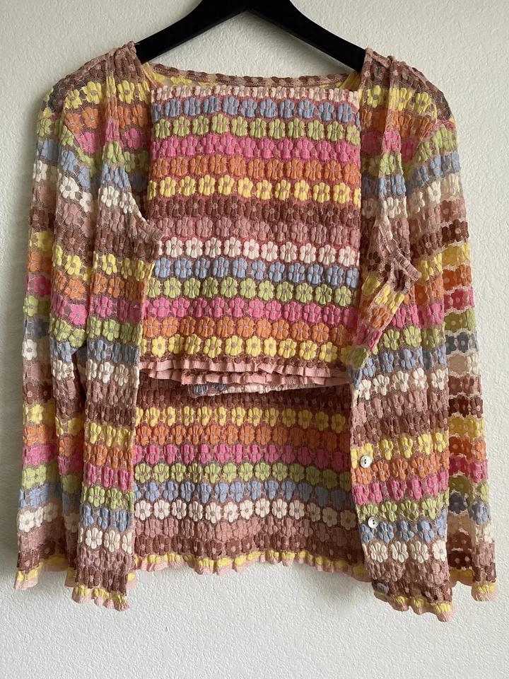 Traje Vintage Años 60 70 Retro Rosa 3 Piezas Transparente Floral Granny Core Cottagecore Foto 4 de 4