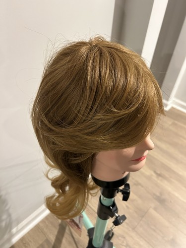 Strawberry Blonde Human Hair Blend Wavy Glamorous New Wig w Bangs - Picture 3 of 3