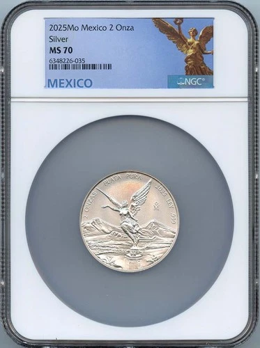2025 Mo Mexico 2 Onza Libertad Silver NGC MS70 Low Mintage 200