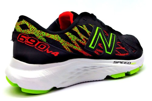 New Balance Kids Running Shoes Lace Up Speed Sneakers Black Green Orange - Picture 4 of 6