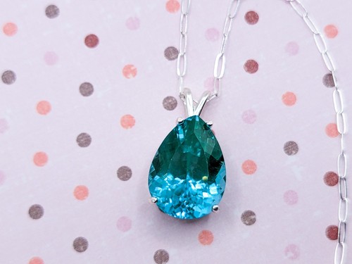 Sterling Sea Blue UV Spinel Necklace 21ct Pear Cut 925 Teardrop Uranium Glass - Picture 9 of 9