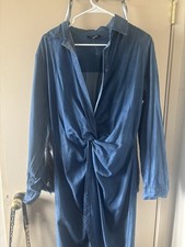 Fashion Nova Long Sleeve Jean Dress Ruched Front Xl New