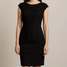 Talbots Sleeveless A Line Dress Women Black Cocktail Party Size 16 Beaded Neck