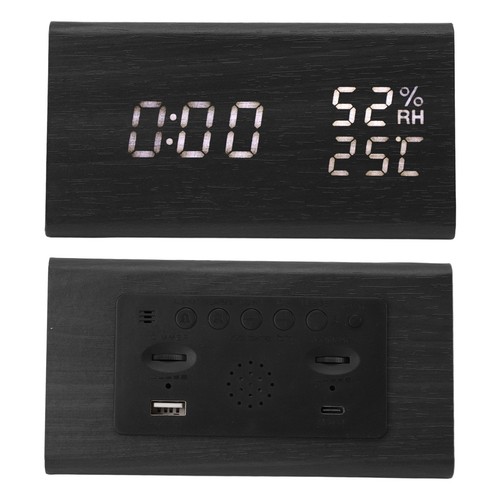 Wooden Digital Alarm Clocks LED Display Temperature Humidity Alarm Clocks For Be - Picture 6 of 12