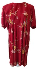 VTG Womens Sz 20 (2X) Red Floral Midi Dress Pintuck Hawaiian Tropical Beach 