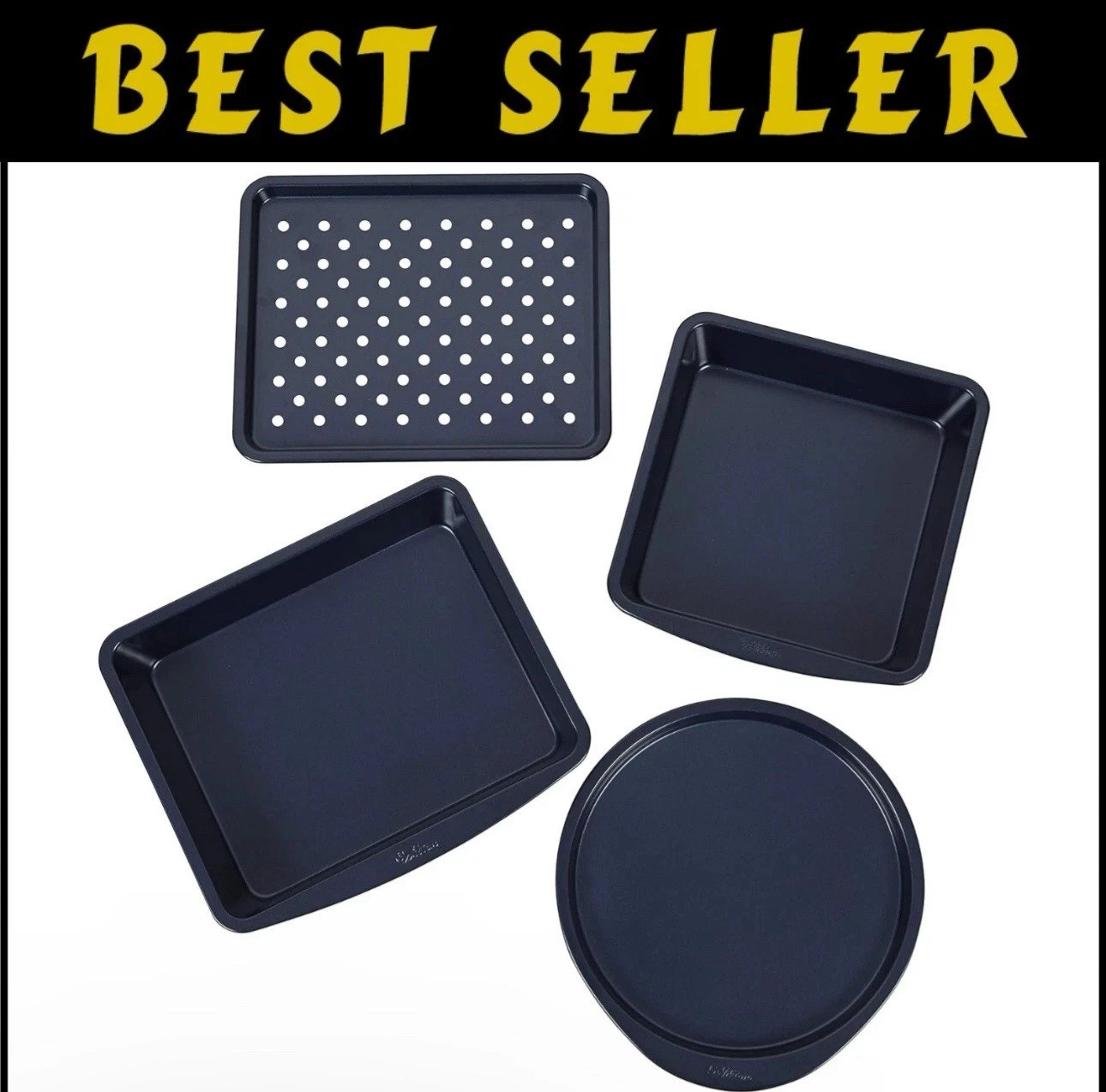 Effortless Cleanup: Diamond-Infused Toaster Oven 4-Piece Bakeware Set, Navy Blue