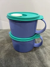 Tupperware 16 oz. Crystal Wave 2 Soup Mug Bowl Microwave W/ Vented Lids #3155B-4