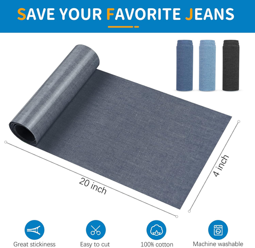Ferro su Toppe per Riparazione Abbigliamento 4 Rotoli - Toppe Denim per Jeans Kit 4" di  - Foto 2 di 12