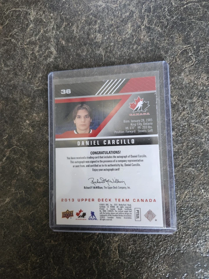 2013 Upper Deck Team Canada Signatures Daniel Carcillo Card# 36 - Image 2 of 2