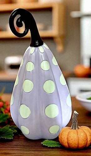 Fall Halloween VIRAL Pastel Lavender Purple W Green Polka Dots 10” Gourd NWT - Picture 2 of 4