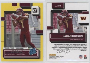 2022 Panini Donruss Rated Rookie Press Proof Yellow Jahan Dotson #310 Rookie RC