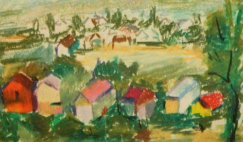 Vintage expressionist pastel painting rural landscape - Picture 8 of 9