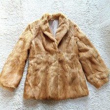 Pastel Mink Fur Coat Brown Real Fur Extra Thick Sleeves Size 9M Good Condition
