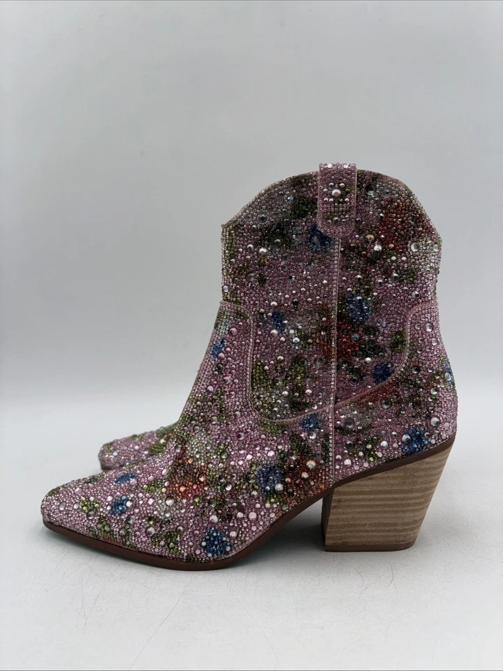 Betsey Johnson Women's Diva Pink Floral Rhinestone Western Boot Size 8M - Image 3 of 4