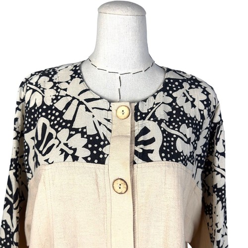 Chaqueta De Colección Produce Company Beige Estampado Múltiple Botón Frontal Talla PL - Imagen 2 de 7