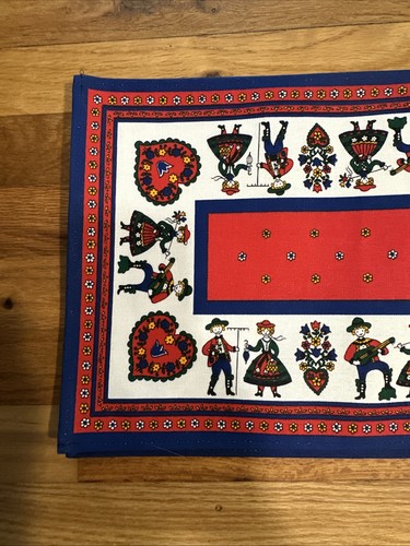 Set Of 5 Placemats Austria Folk Art People Blue Red 100% Cotton Kolf Excellent! - Picture 9 of 11