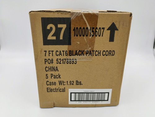 Caja de 5 cables Ethernet CAT6 de 8 cables calibre 24/7 de 7 pies nuevos, negro - Imagen 3 de 7